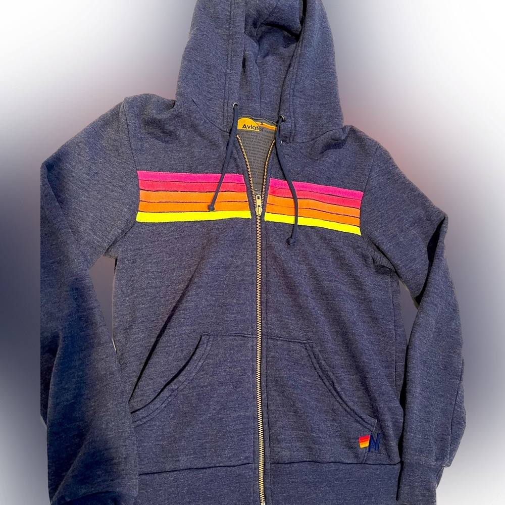 Aviator Nation neon stripe full zip hoodie